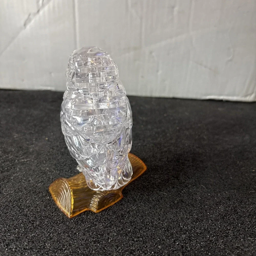 Plastic Clear Owl Figurine Amber Base